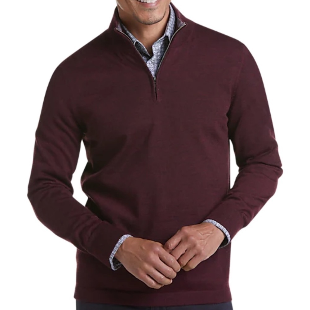 Joseph Abboud 1/4 Zip‎ Mock Neck Modern Fit Sweater in Burgundy Size Large